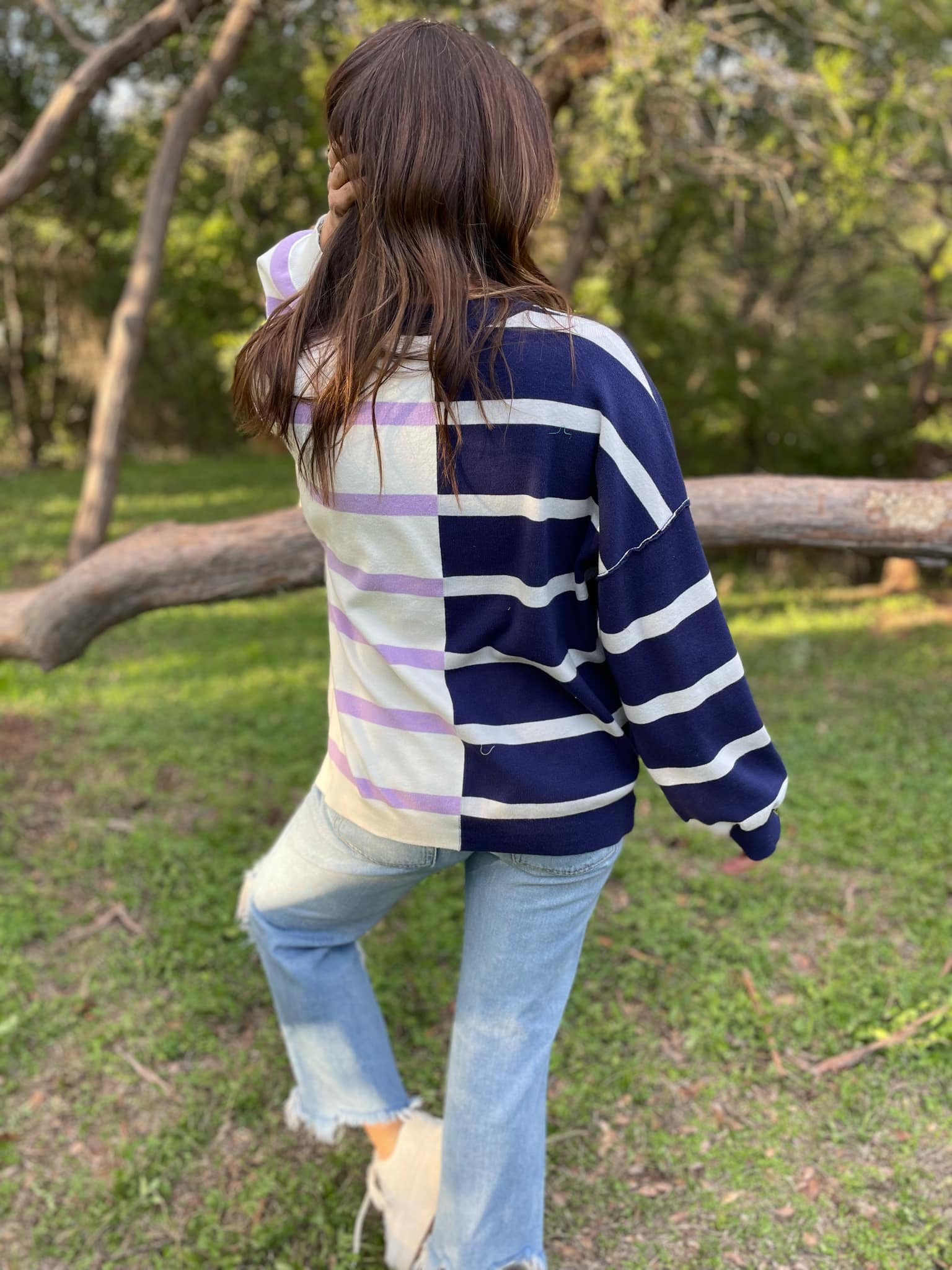 Exceptional Thought Striped Patchwork Sweater  - PREORDER