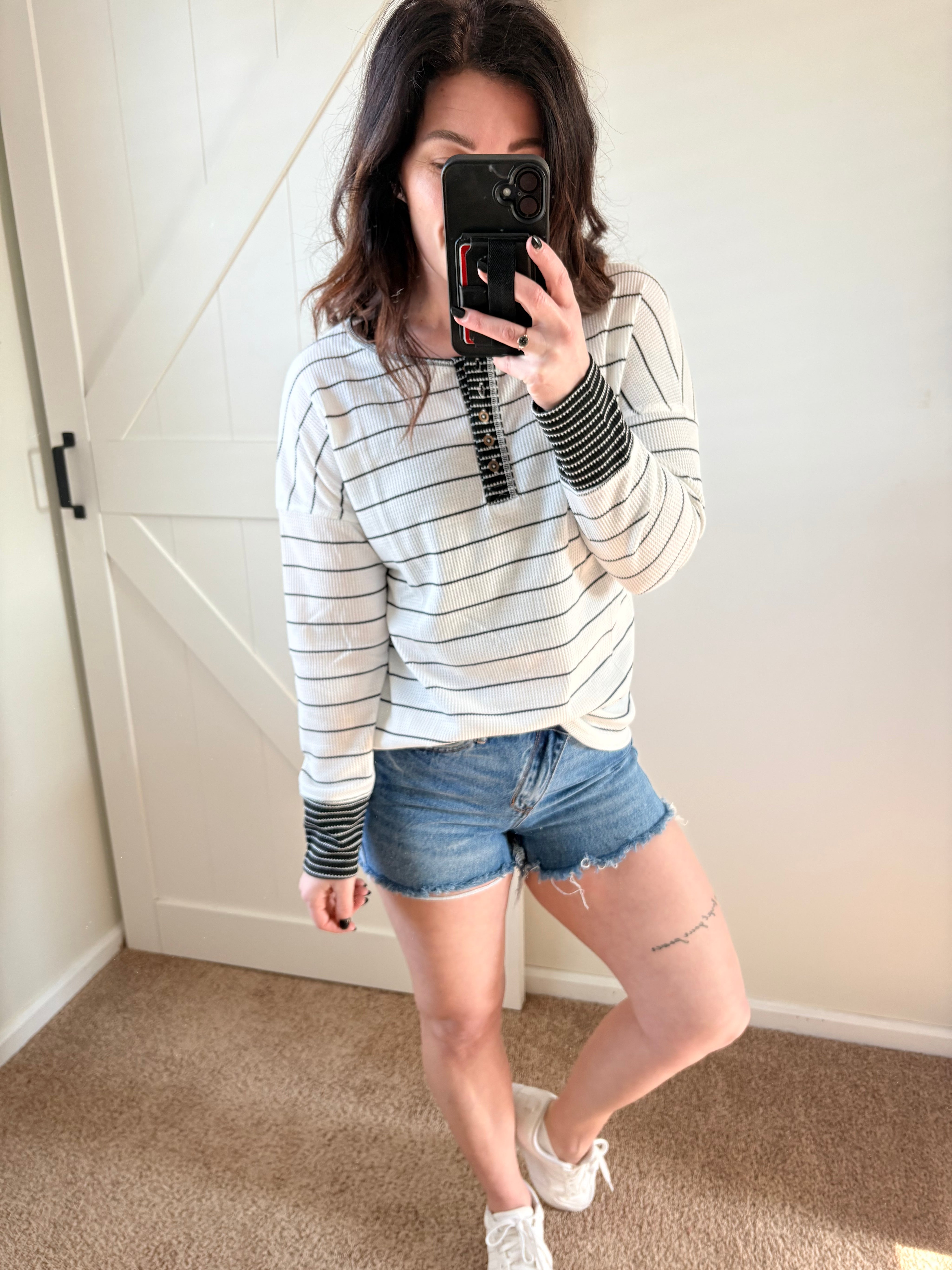 Striped Waffle Knit Henley Top PREORDER
