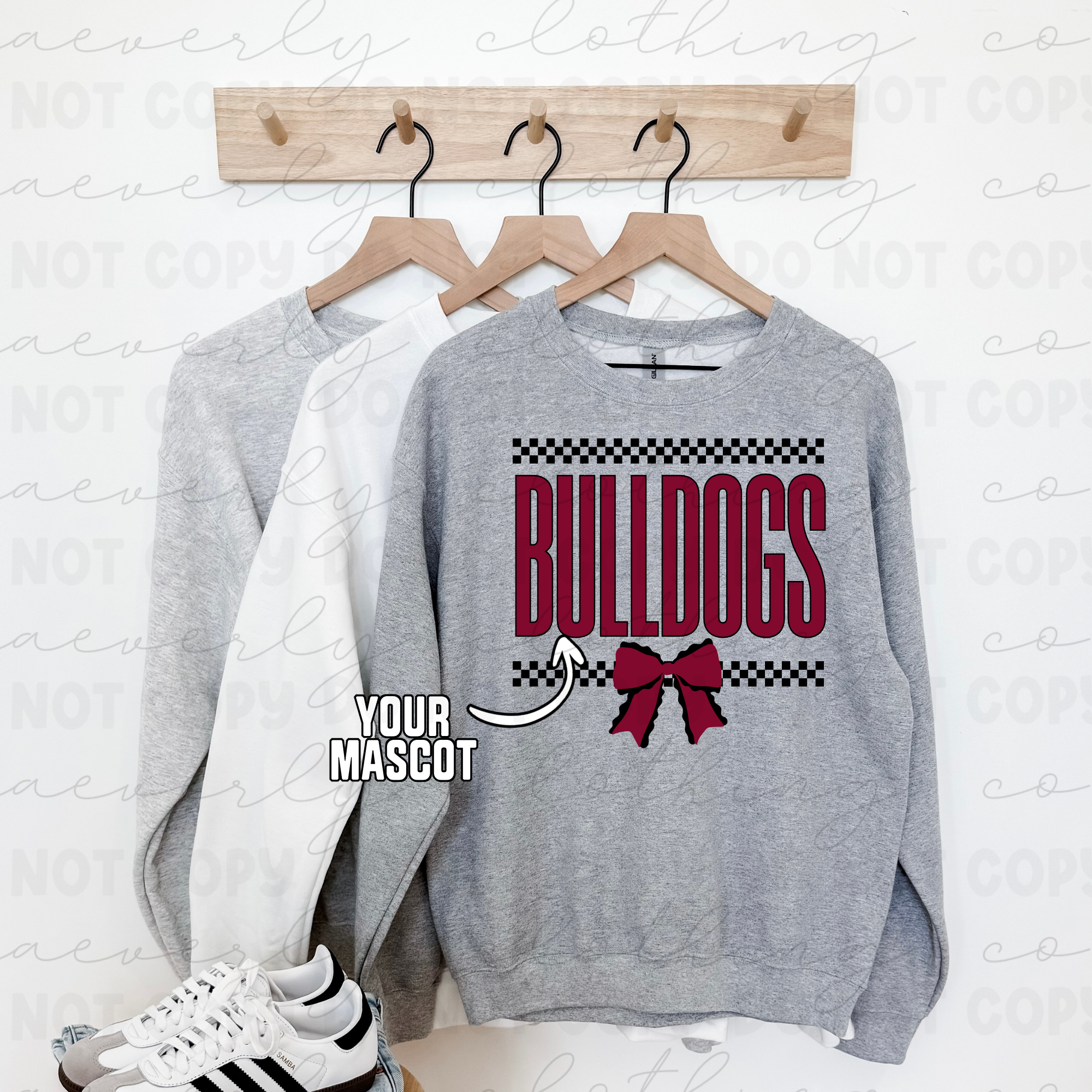 Your School/Mascot Checkered Bow Mascot Tee/Crewneck