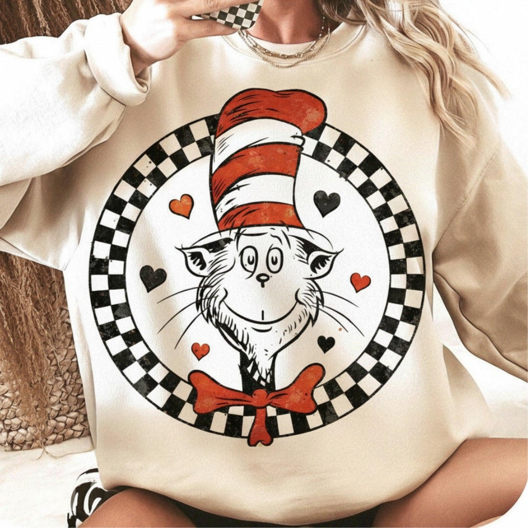 Checkered Circle Cat in the Hat Graphic