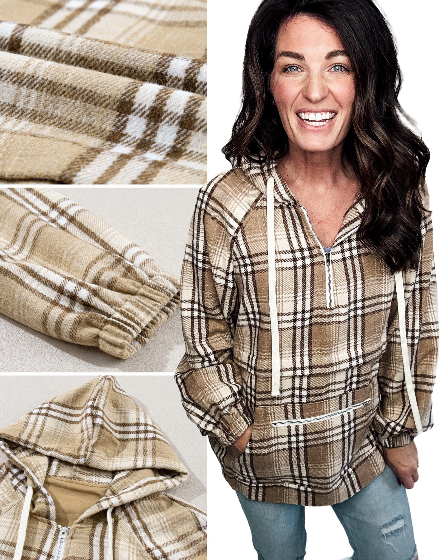 Beige Bliss Plaid Hoodie