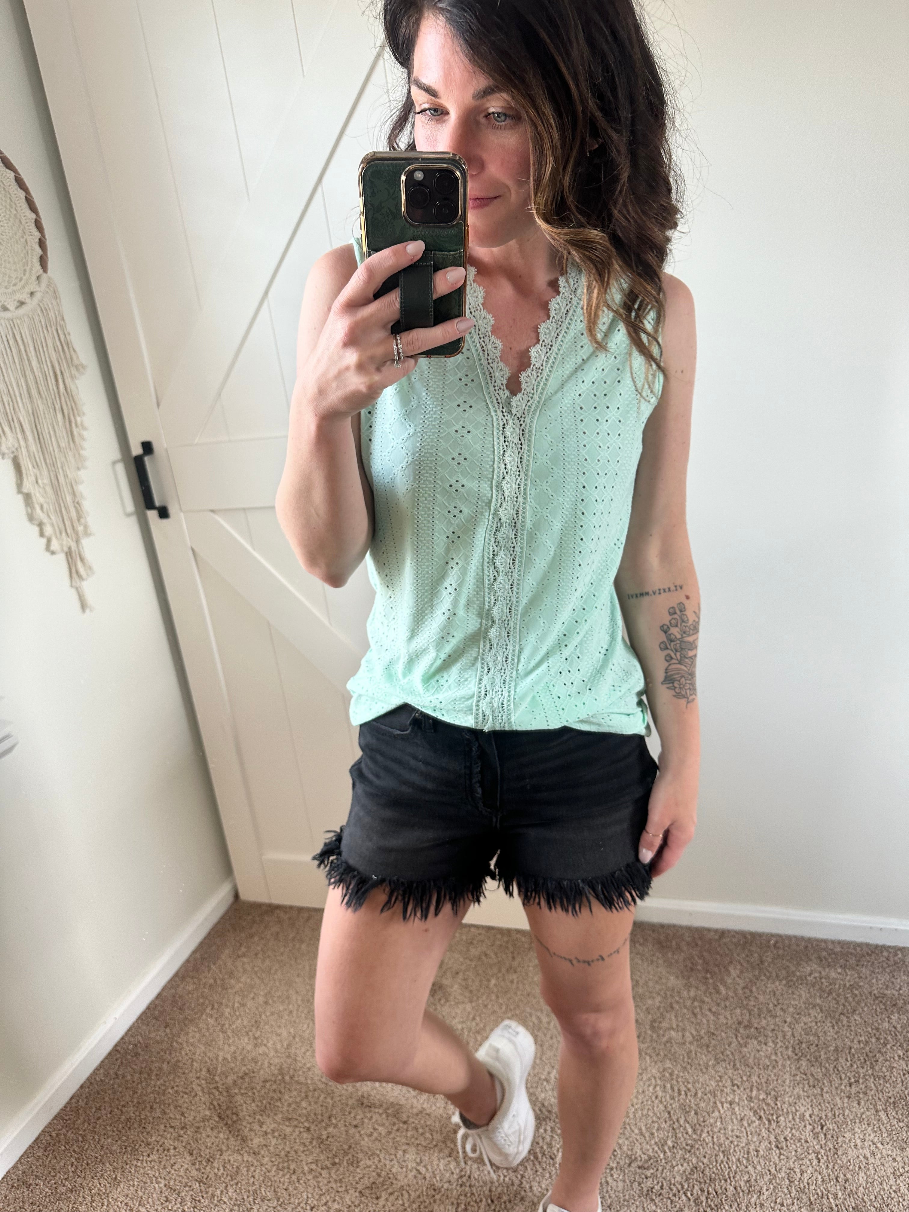 Eyelet Lace Detail V-Neck Tank - PREORDER