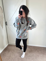 Custom Distressed All Over Crewneck Sweatshirt - Your School, Your Mascot