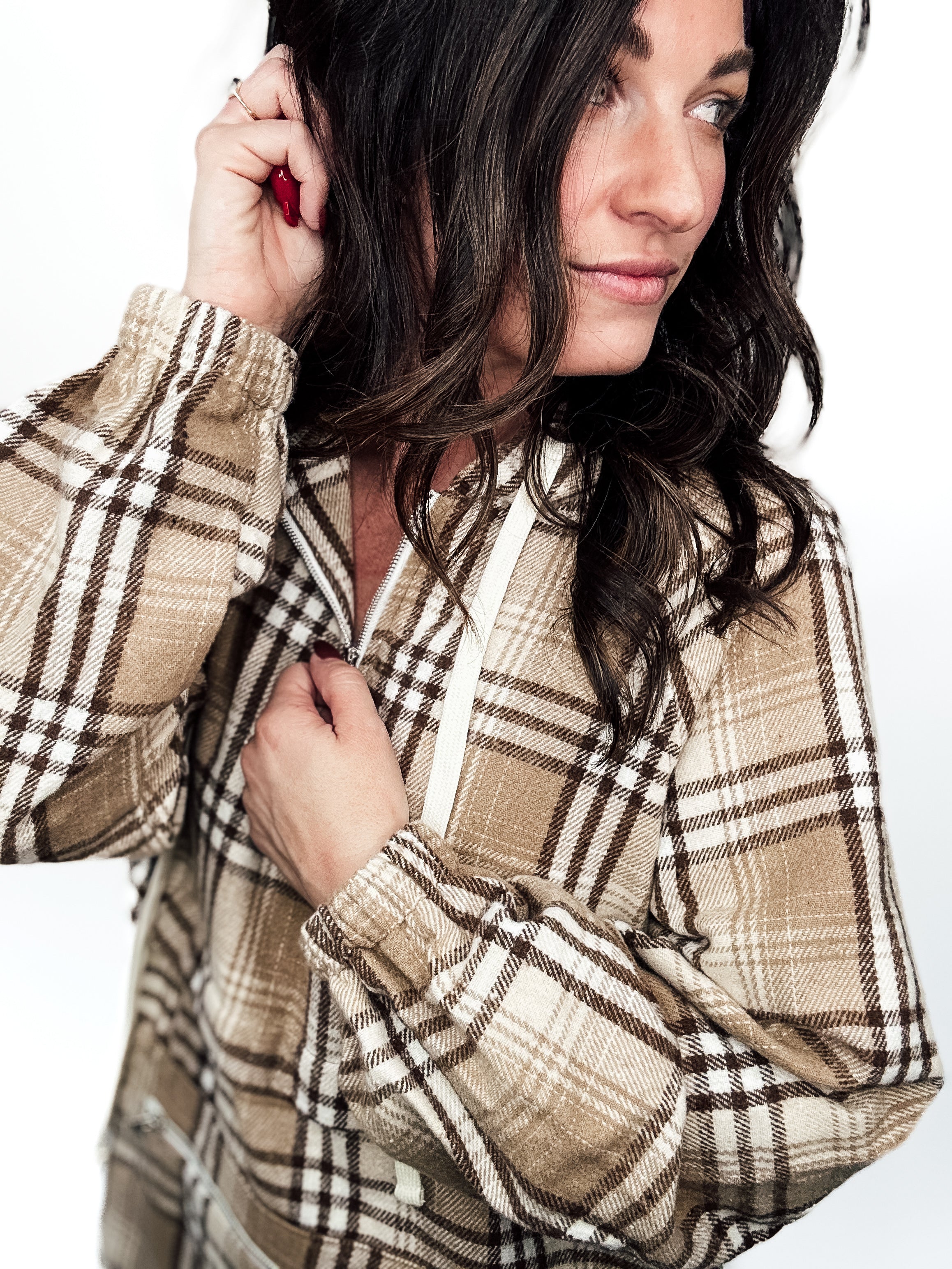 Beige Bliss Plaid Hoodie