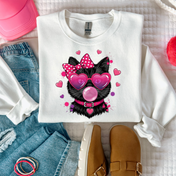 Black Bubble Cat Valentine Tee/Crewneck