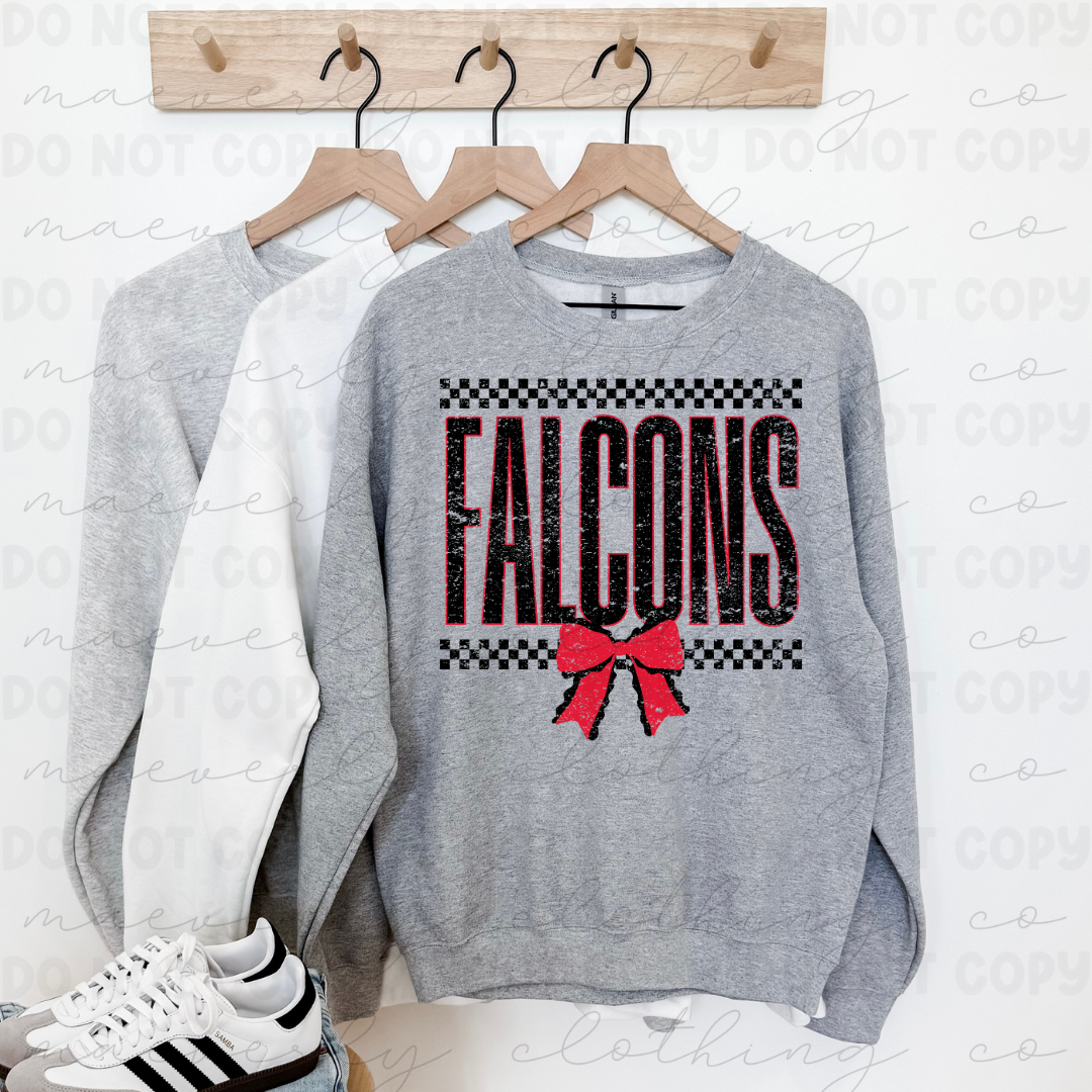 Field Falcons Checkered Bow Mascot Tee/Crewneck
