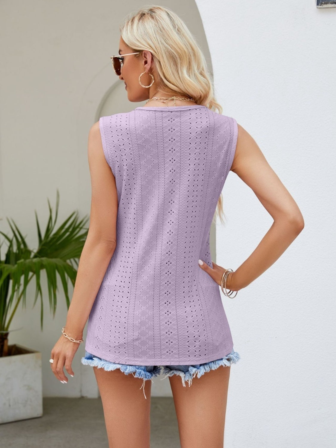 Eyelet Lace Detail V-Neck Tank - PREORDER