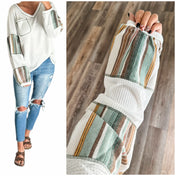 Waffle Knit Patchwork Top - PREORDER