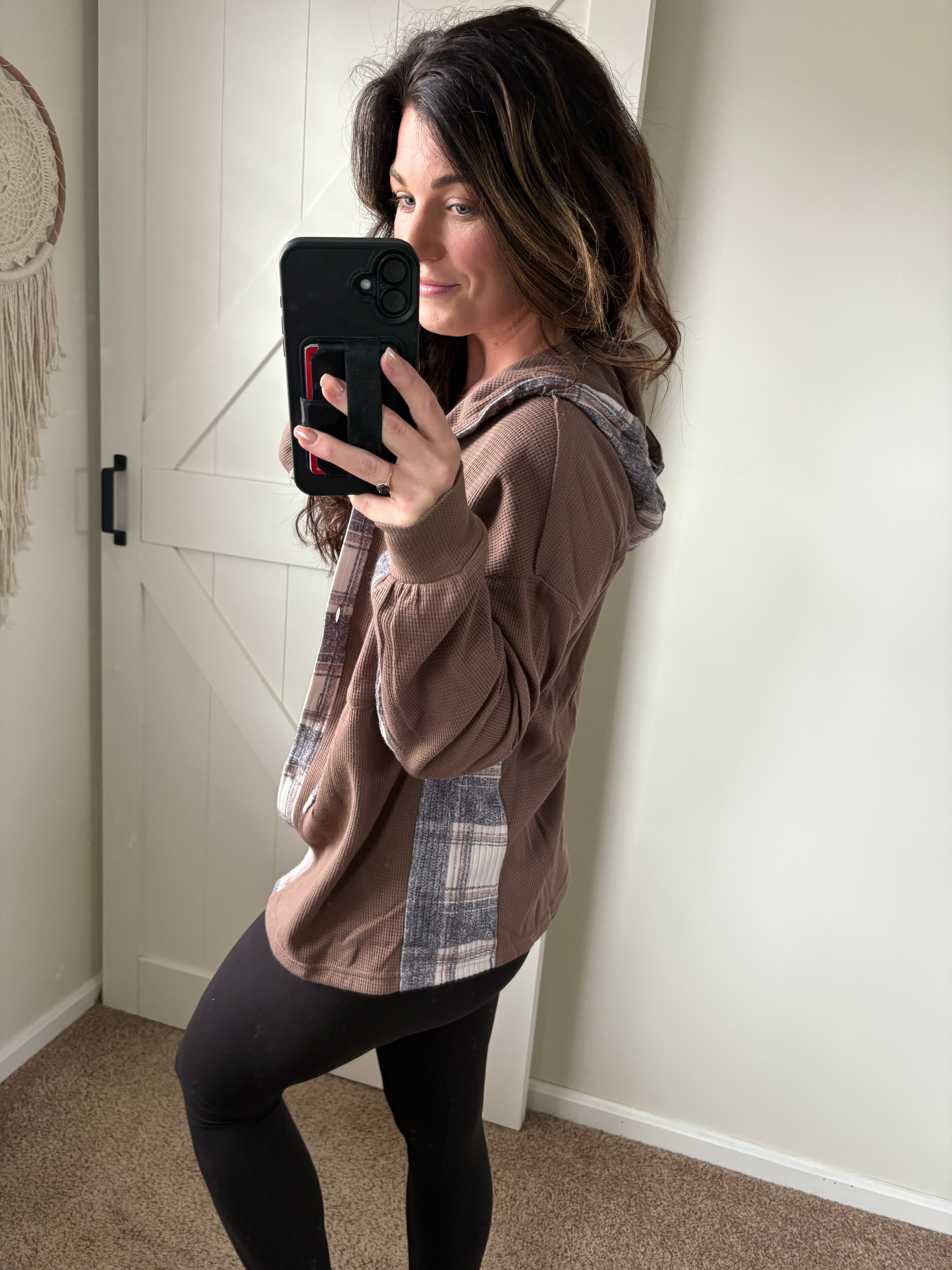 Plaid Mix Waffle Hooded Top PREORDER