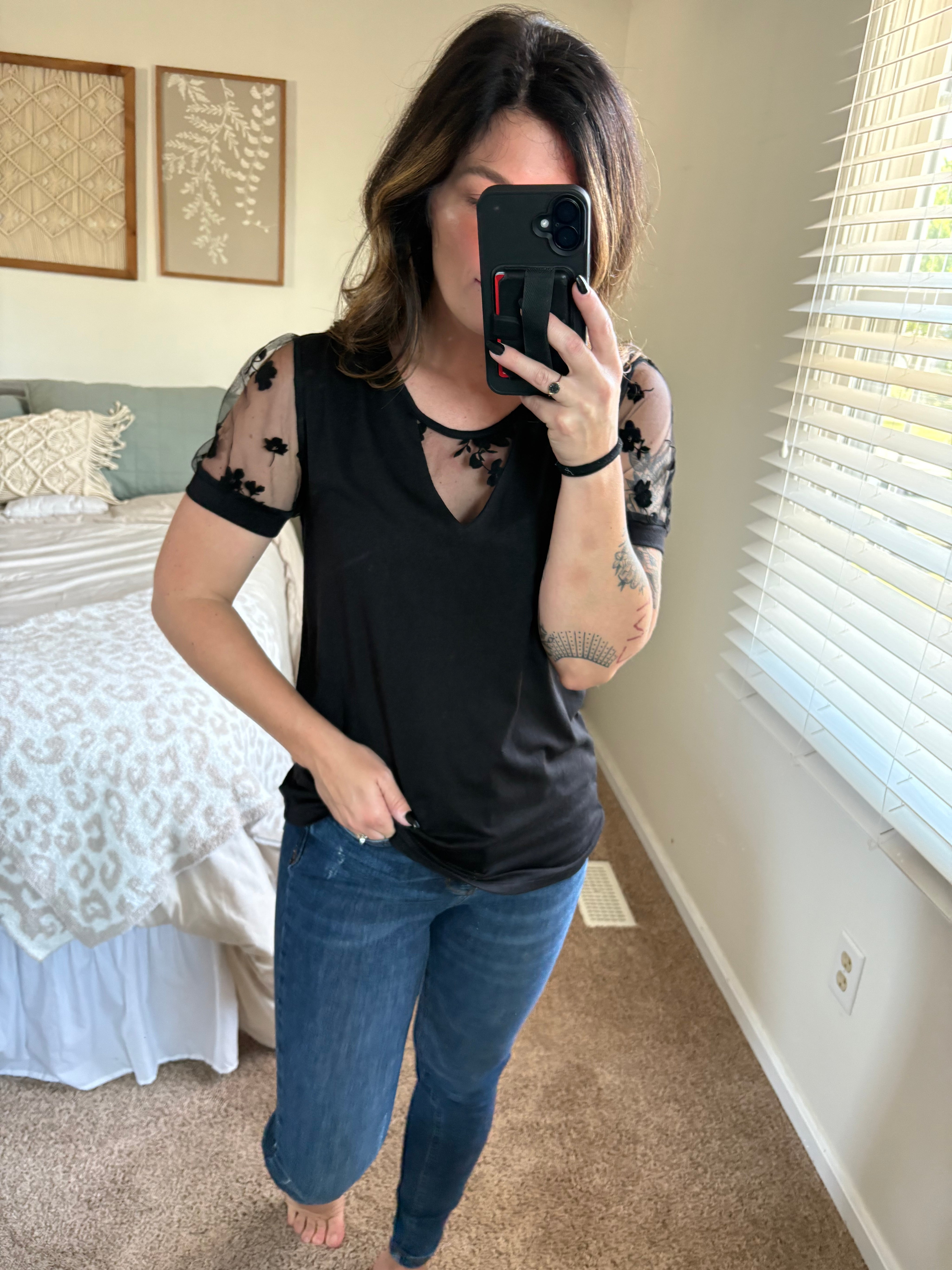 Flirty Edge Mesh Sleeve Top PREORDER