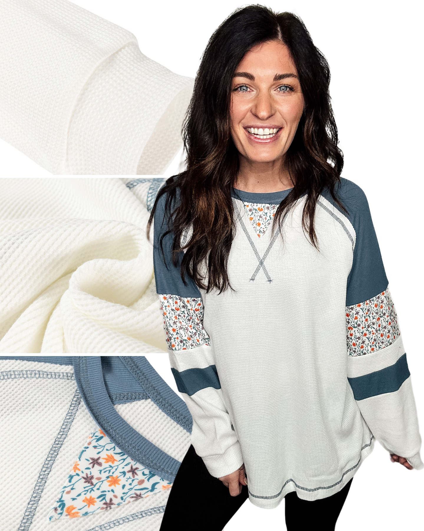 Floral Stitch Waffle Knit Top - PREORDER