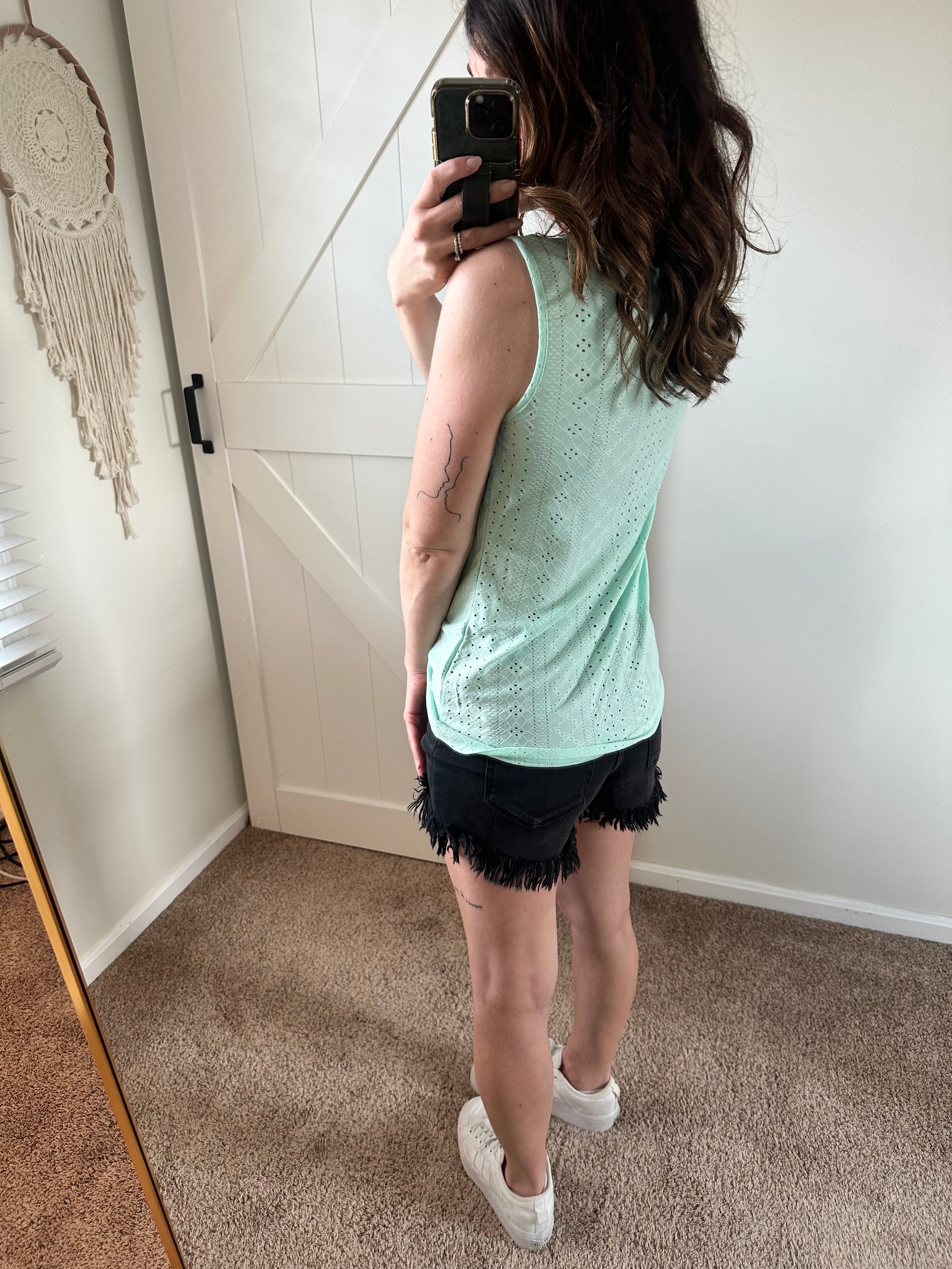 Eyelet Lace Detail V-Neck Tank - PREORDER