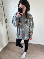 Custom Distressed All Over Crewneck Sweatshirt - Your School, Your Mascot