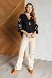 All In Me Embroidered V-Neck Blouse