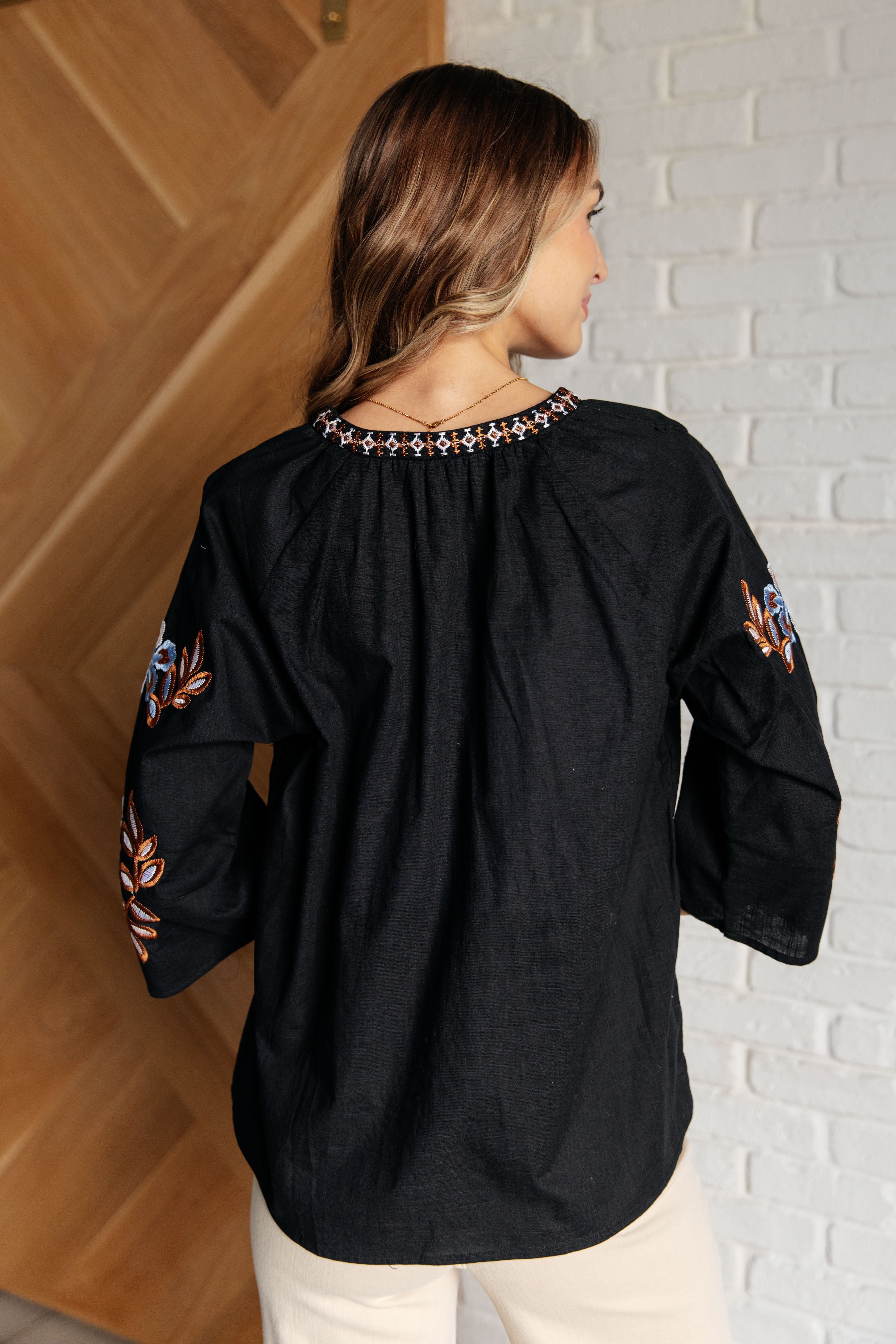 All In Me Embroidered V-Neck Blouse