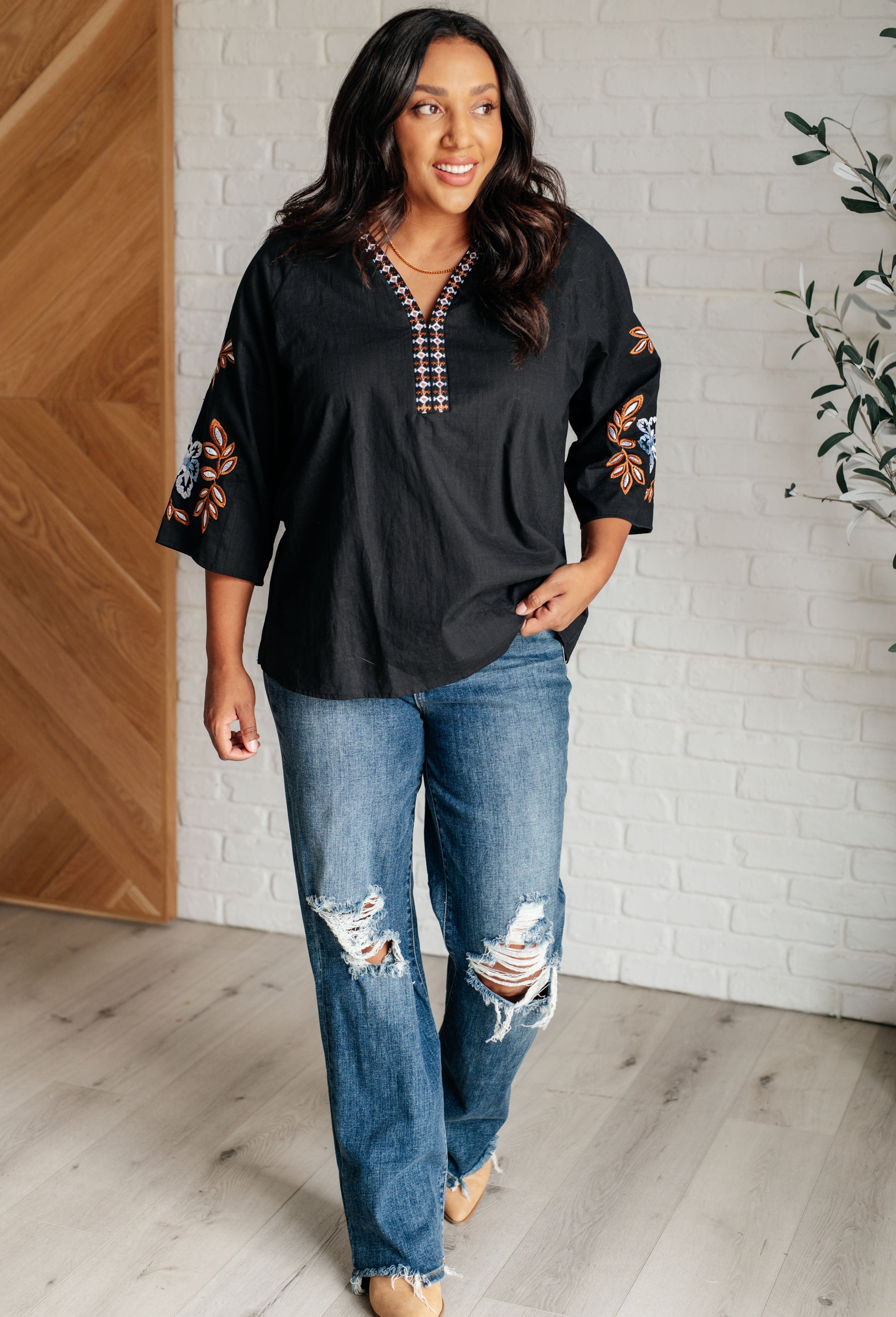 All In Me Embroidered V-Neck Blouse