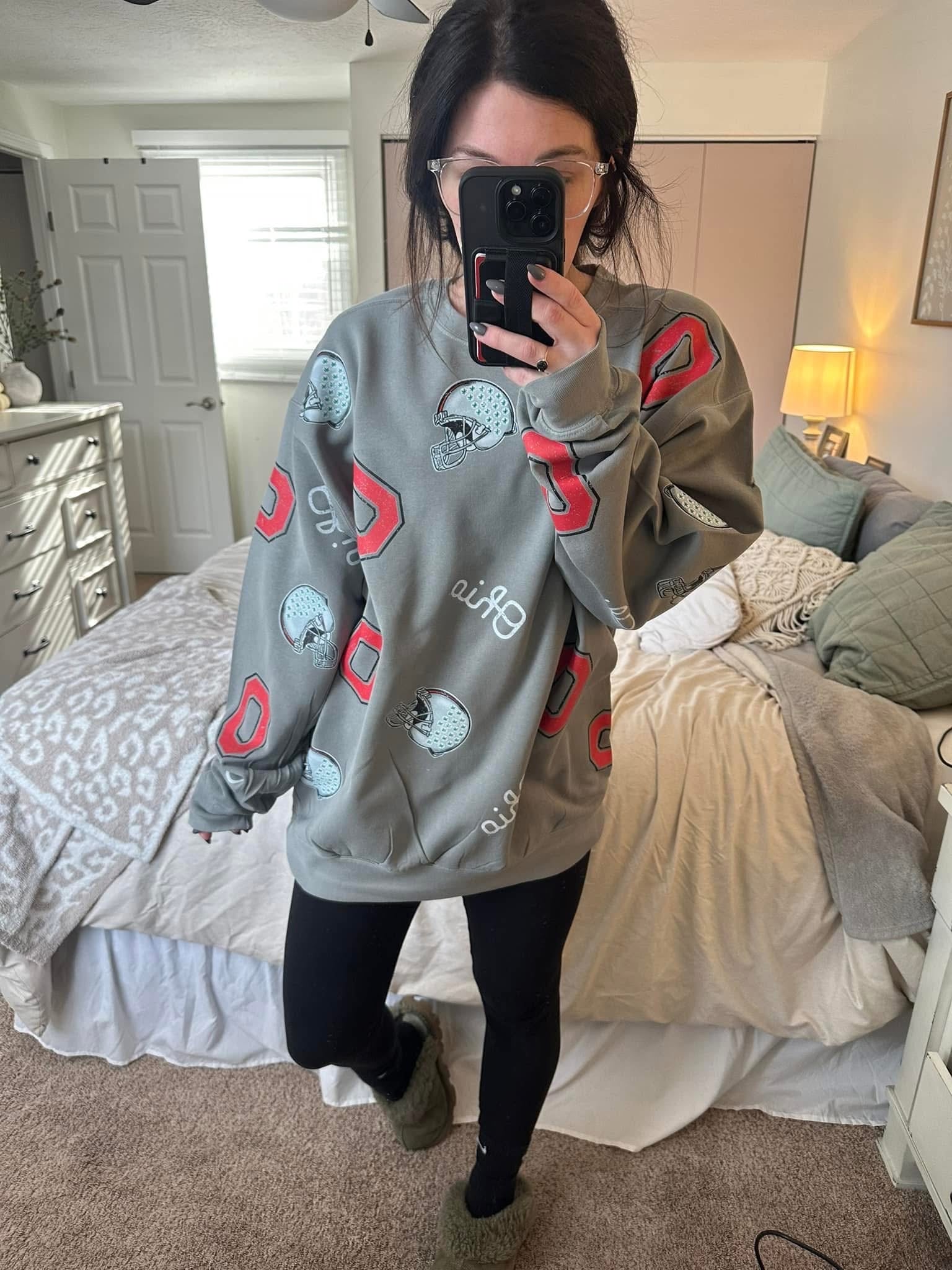 Custom Distressed All Over Crewneck Sweatshirt - Your School, Your Mascot