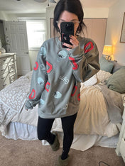Custom Distressed All Over Crewneck Sweatshirt - Your School, Your Mascot