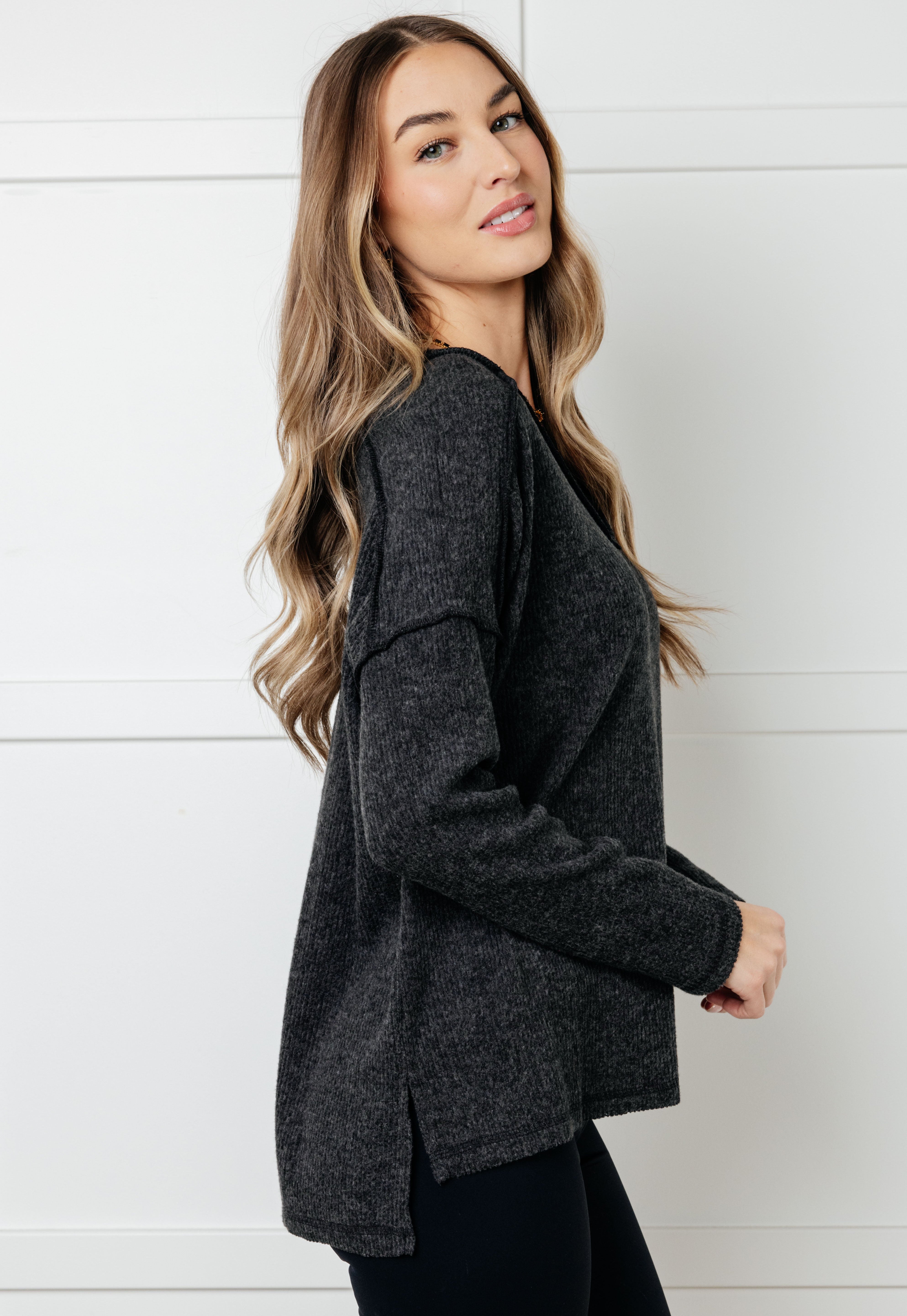 Basically Freezing Brushed Hacci Top in Black