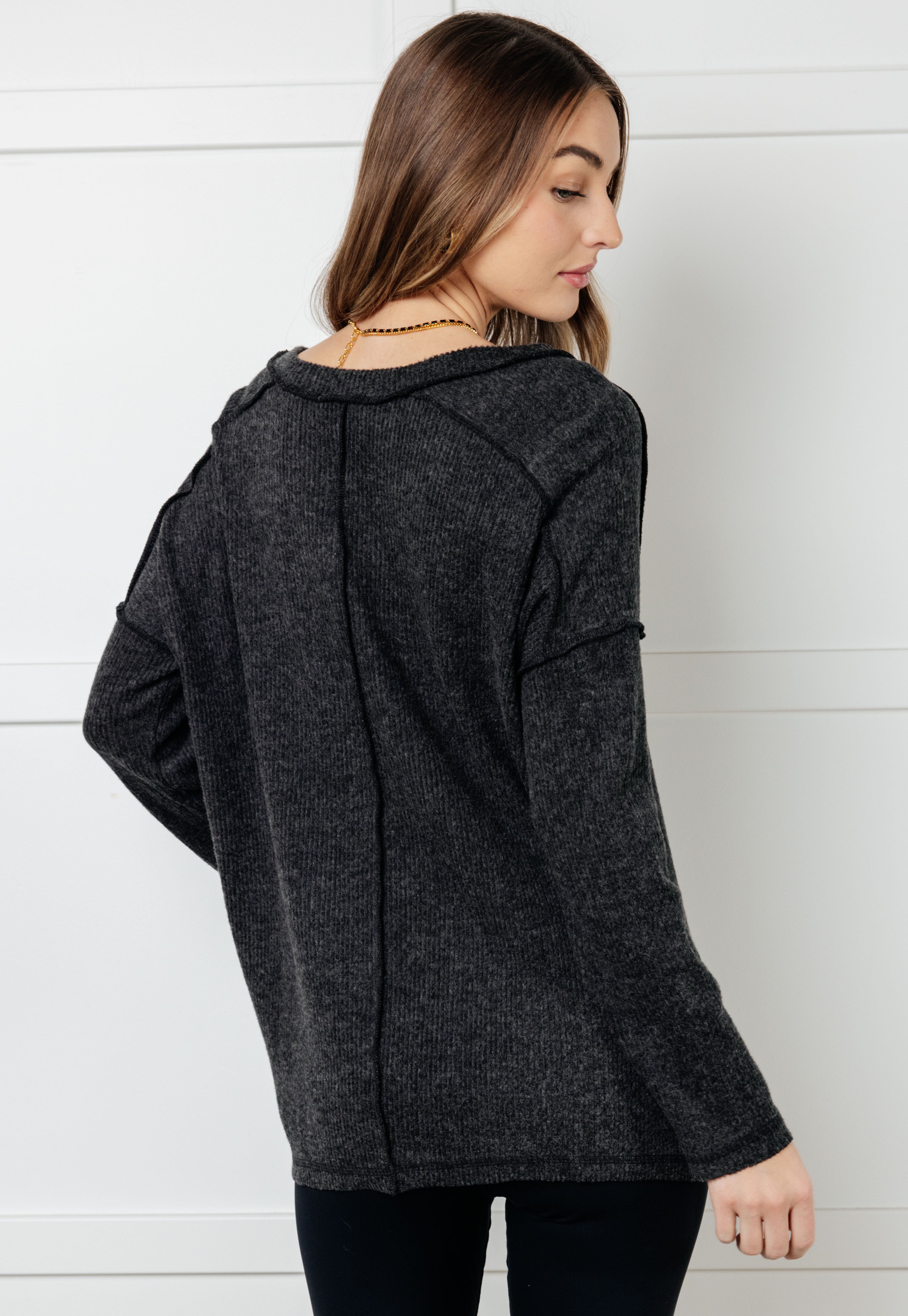 Basically Freezing Brushed Hacci Top in Black