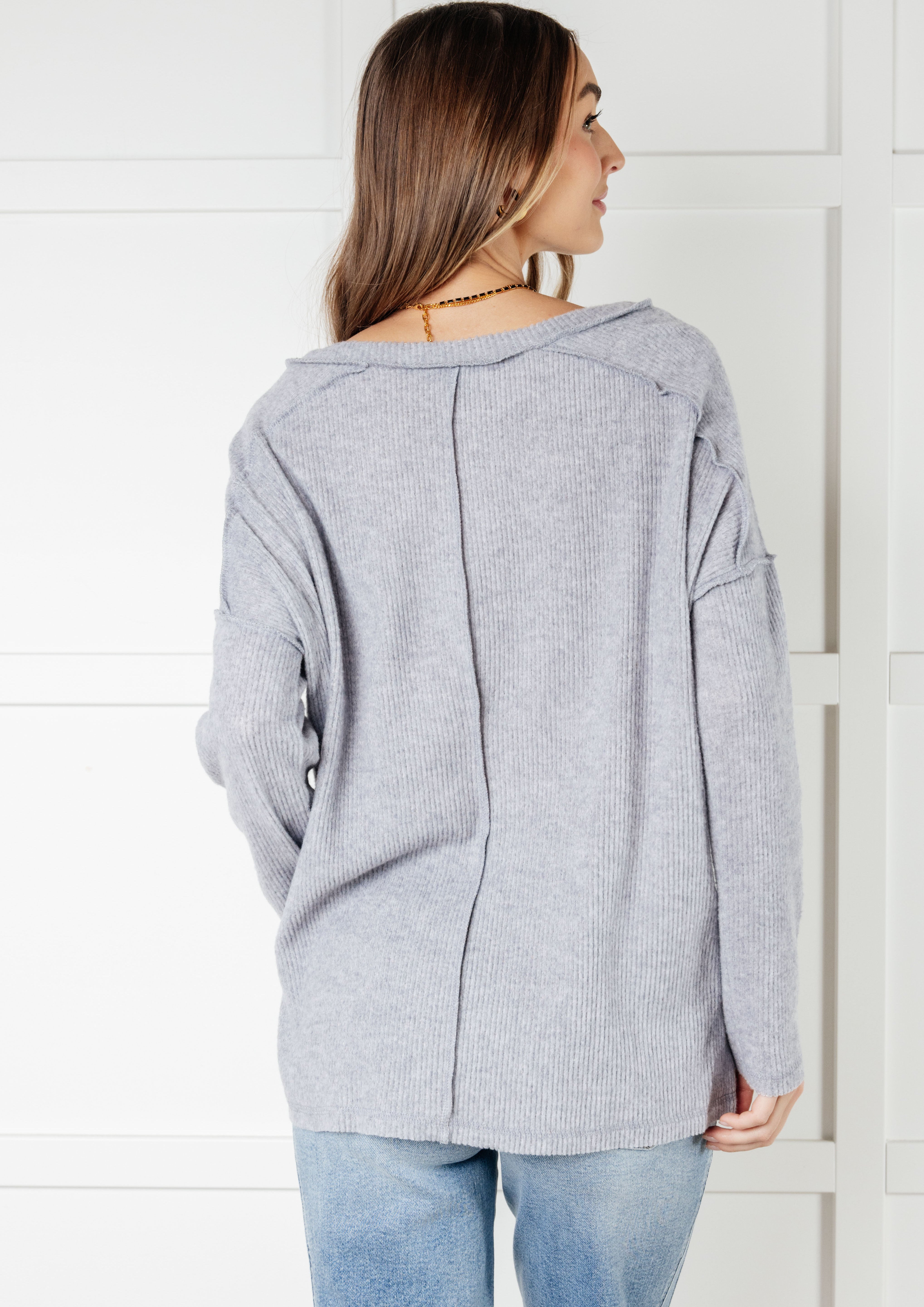 Basically Freezing Brushed Hacci Top in Heather Grey