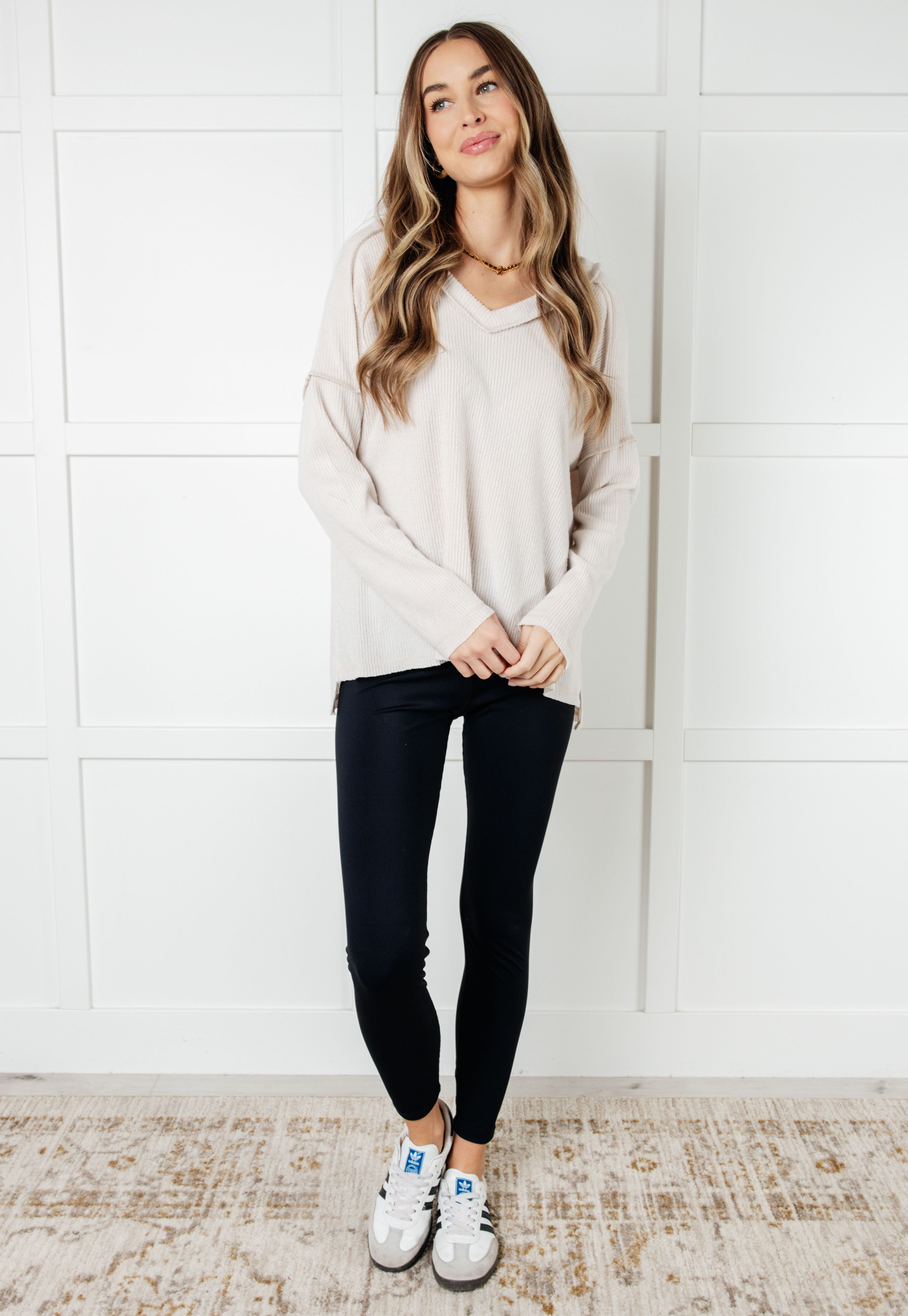 Basically Freezing Brushed Hacci Top in Sand Beige
