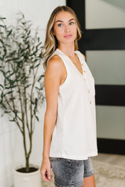Buttoned Up Buttercup Sleeveless Top in Ivory