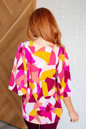 Cali Blouse in Magenta and Mustard Abstract