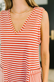 Caught You Staring Ribbed Knit Romper in Rust