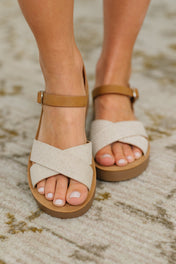 Chester Platform Nubuck Wedge Sandals in Cream