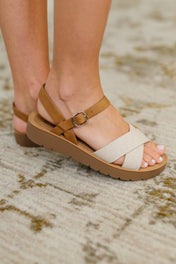 Chester Platform Nubuck Wedge Sandals in Cream