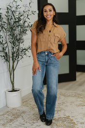 Cloud Nine to Five Button Down Blouse in Deep Camel