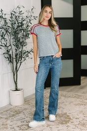 Country Stripe Casual Tee in Navy White