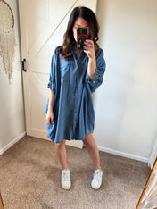 As You Wish Chambray Dress - Denim Blue