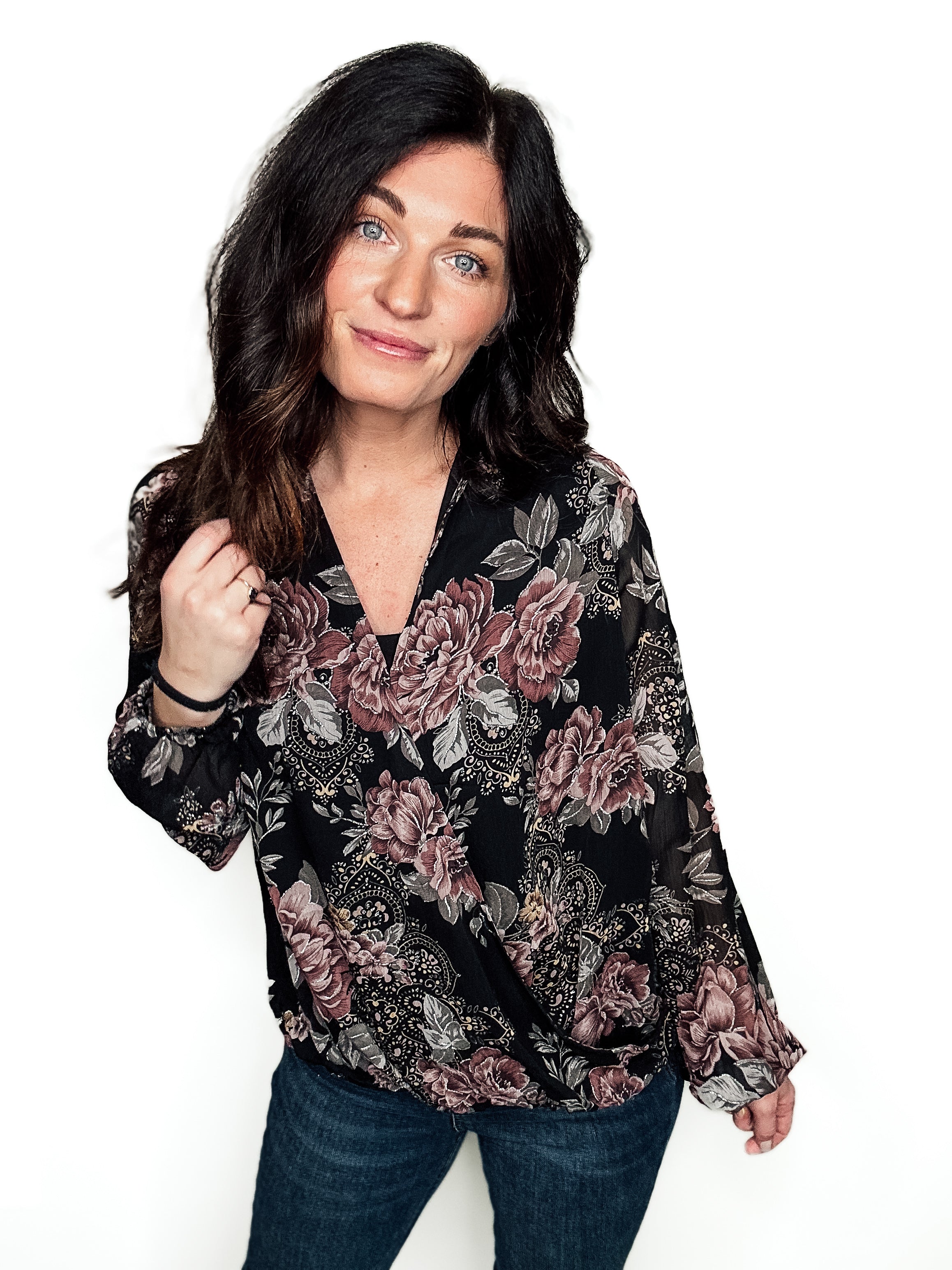 Midnight Blooms Wrap Top - PREORDER