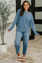 Daily Ease Mineral Wash Pullover in Dusty Blue