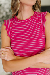Doodle Me In Lettuce Round Neck Top in Hot Pink