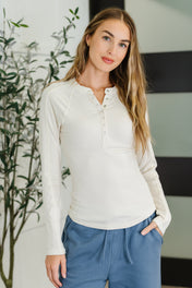 Effortless Edge Knit Henley Top in Natural