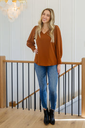 Enjoy This Moment V Neck Blouse In Toffee