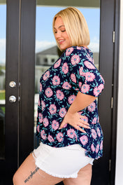 Essential Blouse in Navy and Pink Daisies