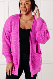 Everything Layer Waffle Knit Open Front Cardigan in Bright Mauve