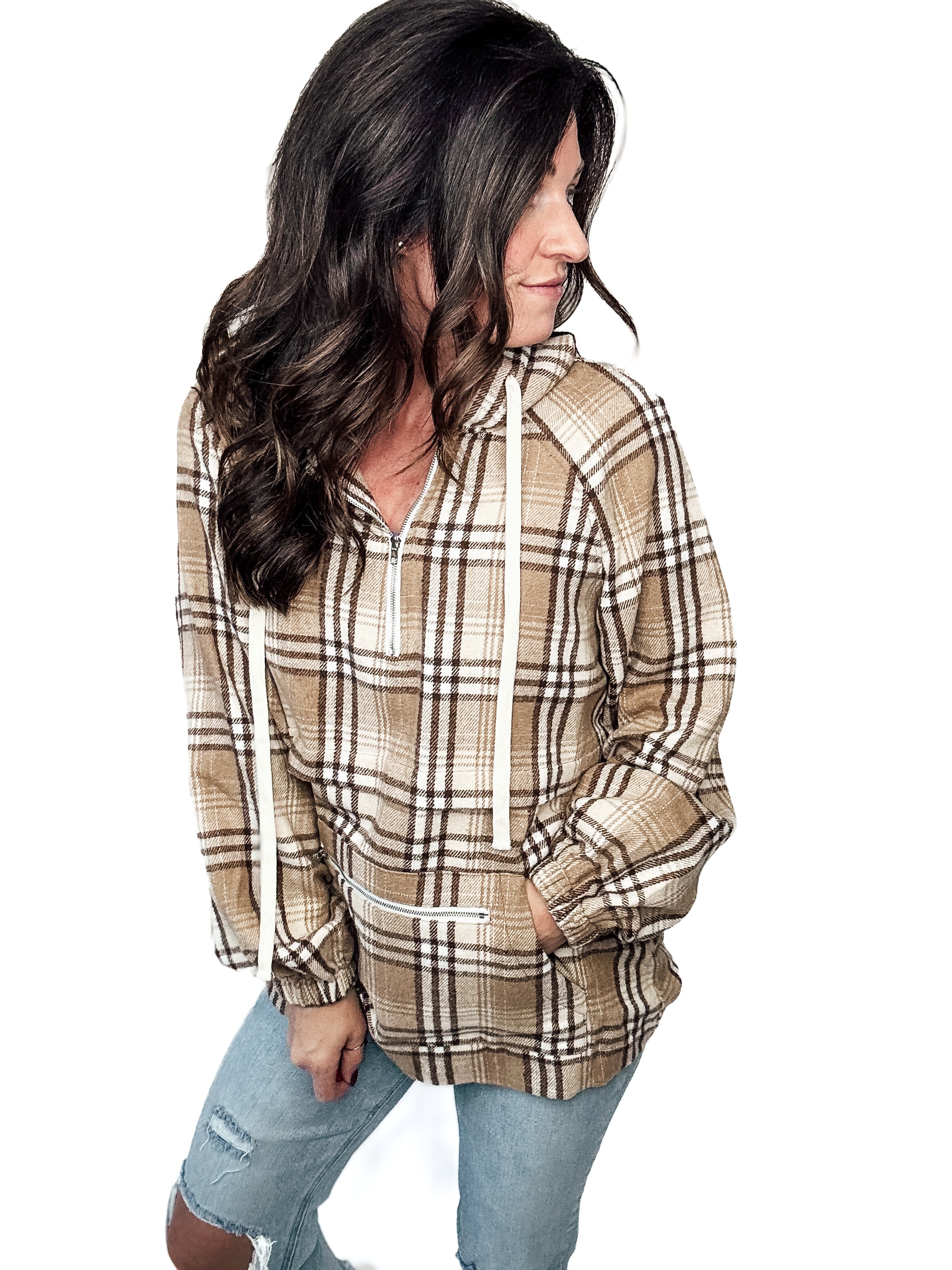 Beige Bliss Plaid Hoodie