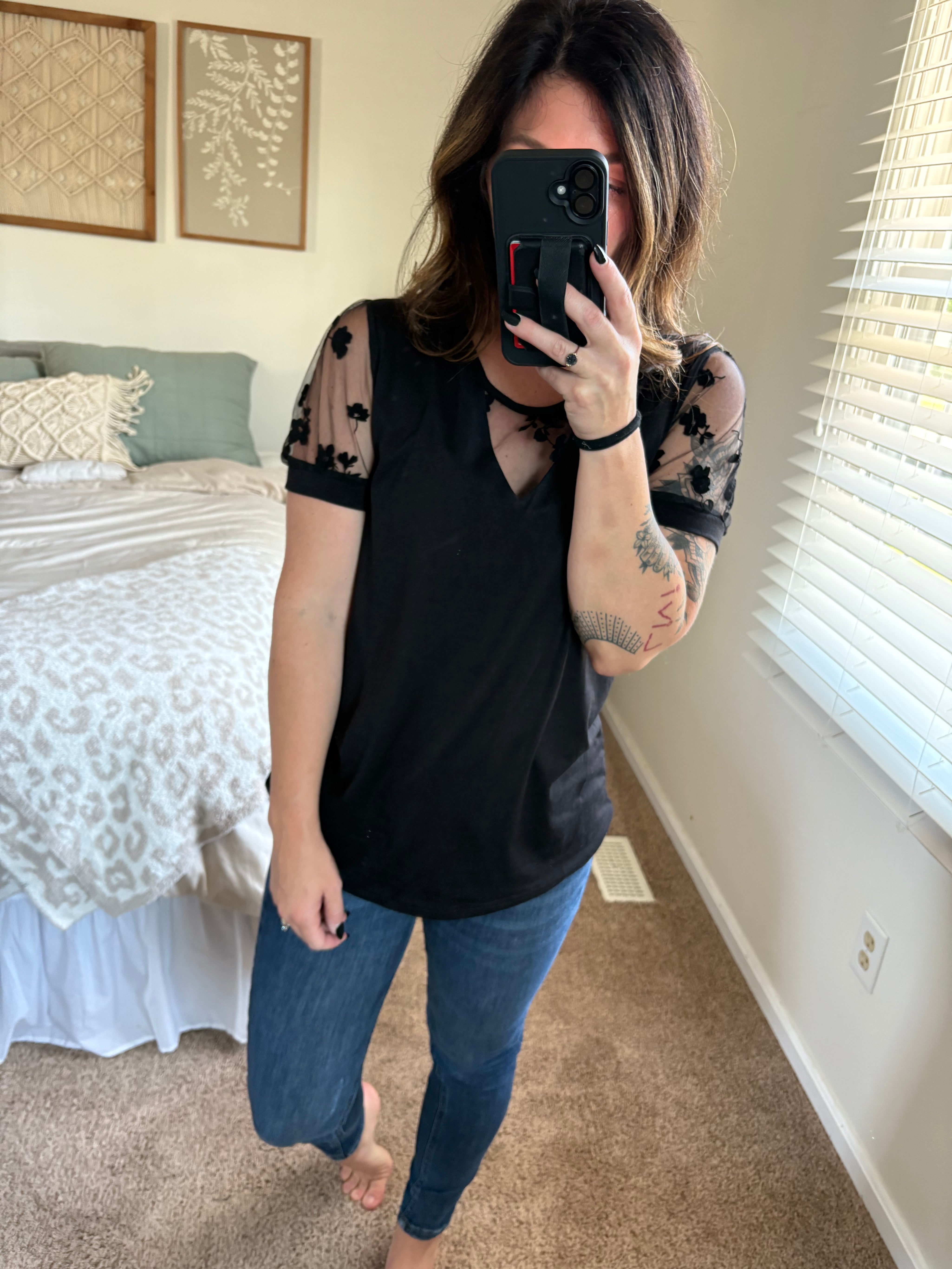 Flirty Edge Mesh Sleeve Top PREORDER