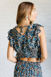 Flutter of Florals V-Neck Crop and Skirt Set