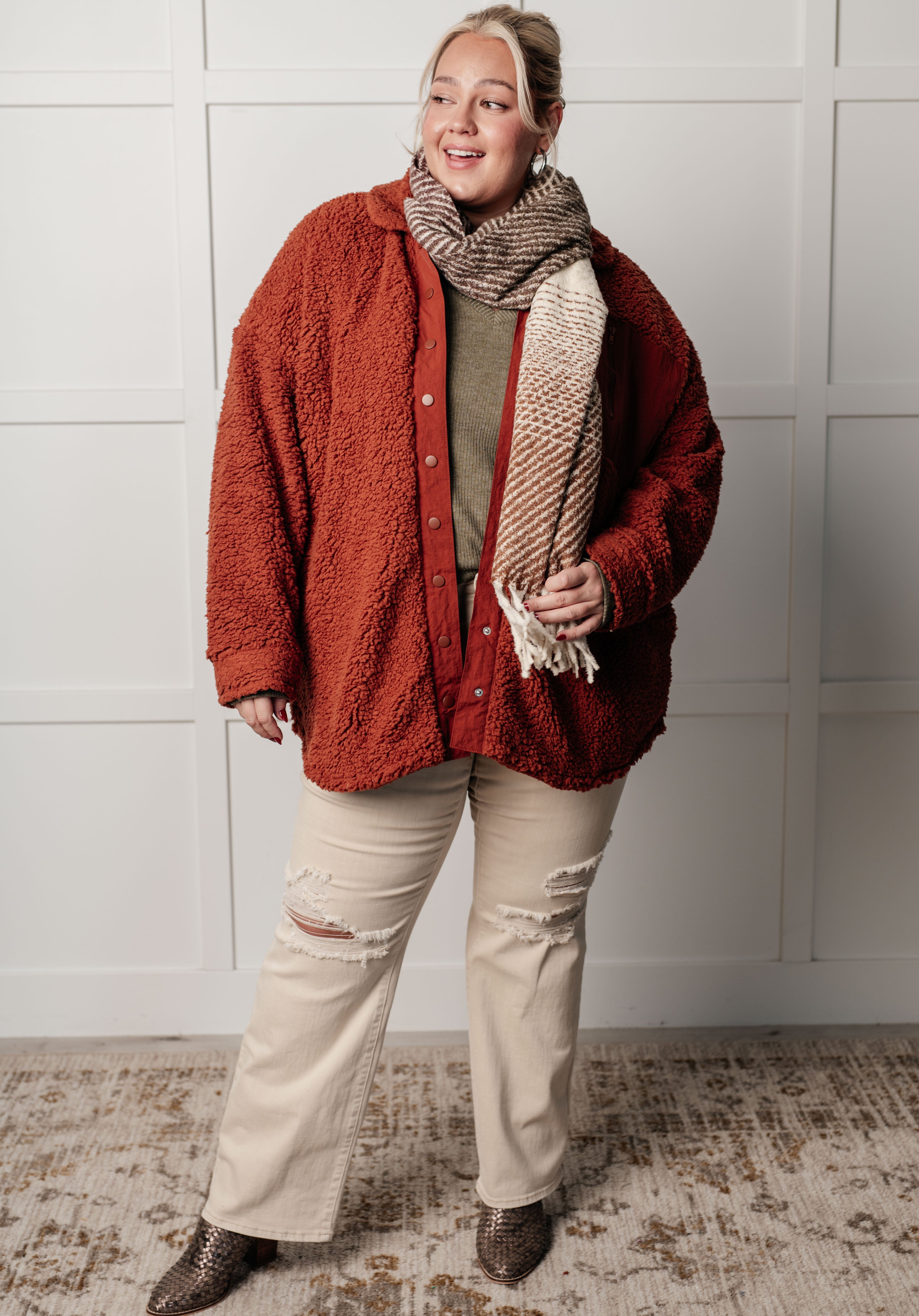 On a Roll Ribbed Knit V Neck Long Sleeve Top