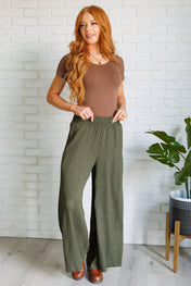 Harmony High Rise Wide Pants in Olive