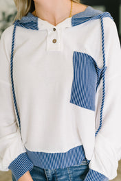 Here for Now Color Block Hoodie in Blue