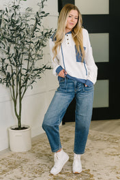 Here for Now Color Block Hoodie in Blue