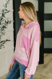 Here for Now Color Block Hoodie in Pink