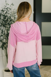Here for Now Color Block Hoodie in Pink
